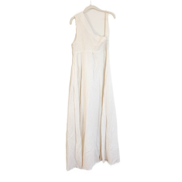 Farm Rio Anthropologie One-Shoulder Linen Smocked A-Line Dress White Size Large - Picture 5 of 5